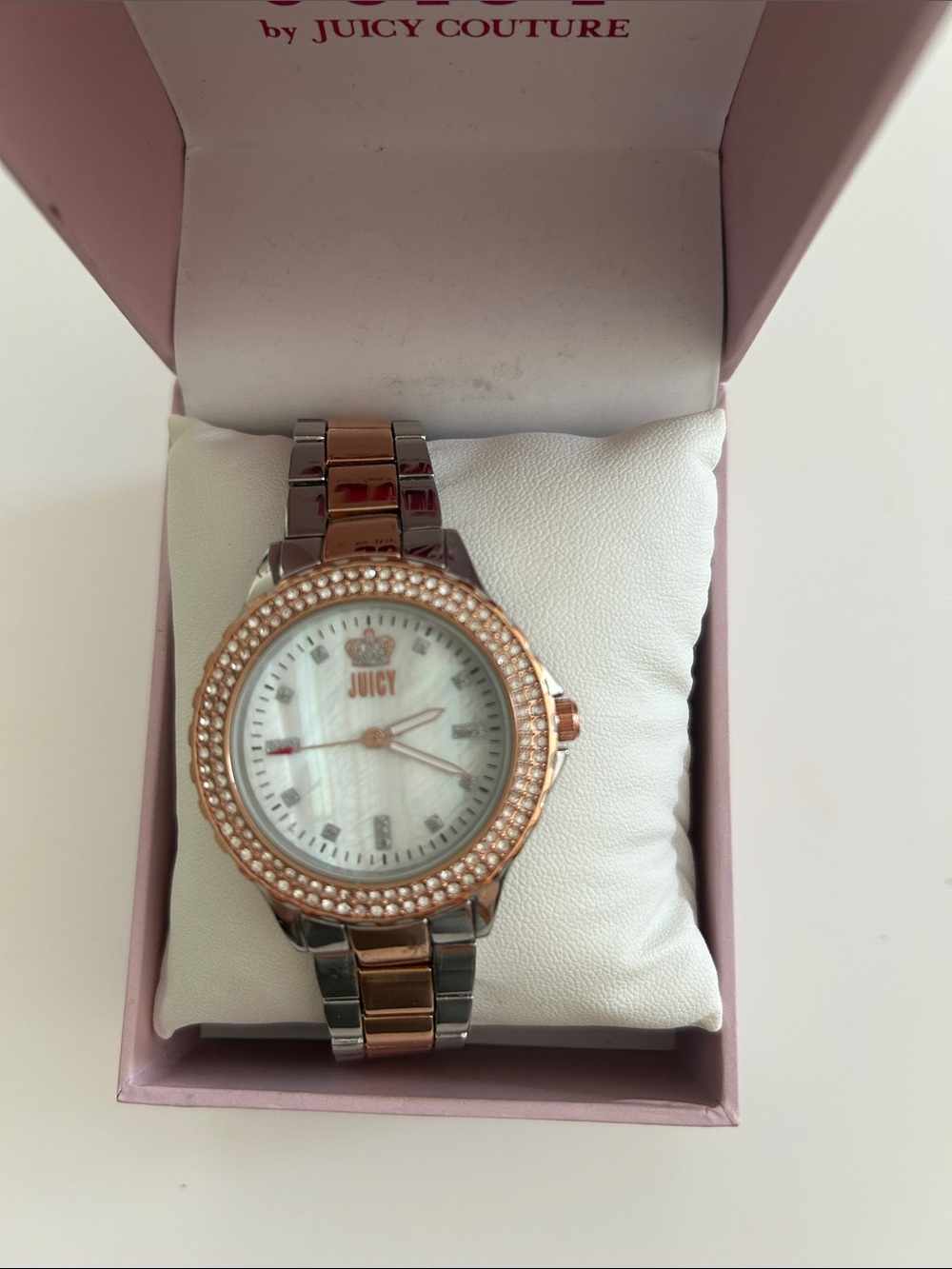 Juicy Couture Rose Gold and Silver Crystal Accent Bracelet Watch
